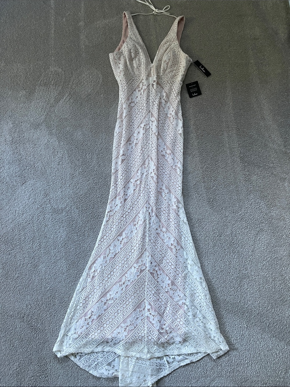 Lulu's Ivory Lace Halter Maxi Dress